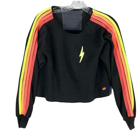 nwot AVIATOR NATION Sweatshirt XS Grey Bolt Rainbow-Stripe Long-Sl Embroidery